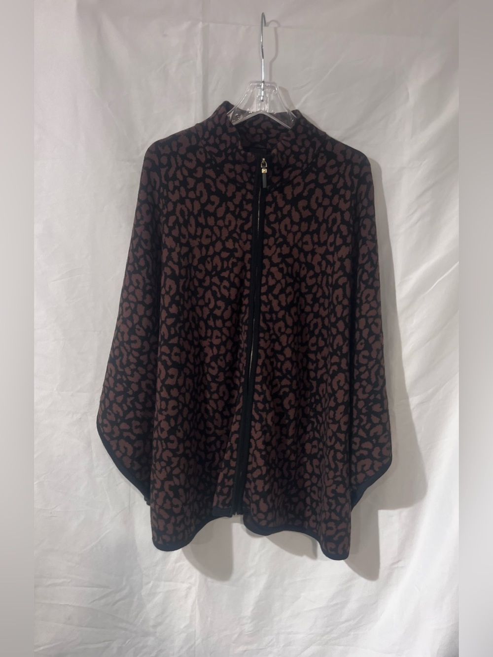 Rafaella Brown and Black Animal-Print Zip Cape
